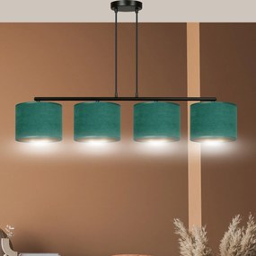 Lampadario 4 Luci Ganesha In Acciaio Nero E Paralumi In Tessuto Verde