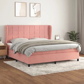 Giroletto a molle con materasso rosa 200x200 cm in velluto