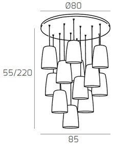 Sospensione Contemp. Rosone Tondo Shaded Metallo Cromo Vetro Ambra 12 Luci E27