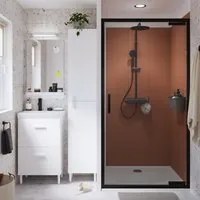 Porta doccia battente Easy  90 cm, H 190 cm in vetro, spessore 6 mm trasparente nero