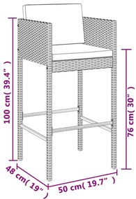 Set Bar da Giardino 5 pz con Cuscini in Polyrattan Nero