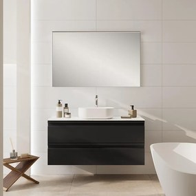 Mobile Pull L120 H55 P45 grafite opaco laccato 2 cassetti a chiusura ammortizzata e top gres calacatta per lavabo in appoggio, piedini non inclusi