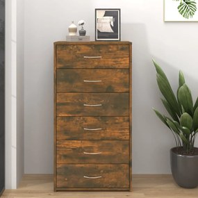 Credenza 6 Cassetti Rovere Fumo 50x34x96cm İn Legno Multistrato /
