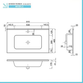 Mobile bagno a terra 80 cm bianco cannettato e grigio con cassetti Porto