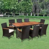 Set da Pranzo da Giardino 9 pz con Cuscini in Polyrattan 42912