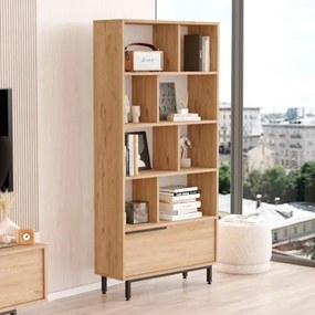 Libreria Moderna Con Vani A Giorno Ed Anta Frontale 84x30x175 Ocean Legno