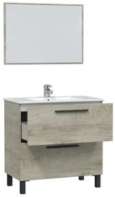 Mobile Bagno Completo Di Lavabo In Ceramica E Specchio Athena 80 Cm 2 Cassetti Rovere Alaska