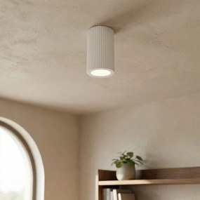 Plafoniera Cilindrica Ø70x110mm GU10 in Gesso Rigato Pitturabile