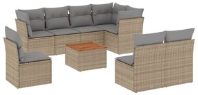 Set divano da giardino 9 pz con cuscini beige misto polyrattan