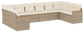 Set divano da giardino 10 pz con cuscini beige in polyrattan