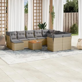 Set divano da giardino 11 pz con cuscini beige misto polyrattan