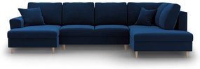 Divano angolare blu allungabile e con contenitore (con penisola a destra/a U) con rivestimento in velluto Kyoto – Cosmopolitan Design