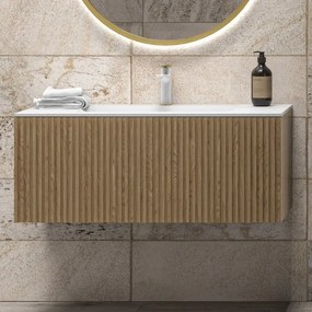 Mobile bagno sospeso 100cm rovere effetto cannettato con lavabo incasso KDS-100L - KAMALU