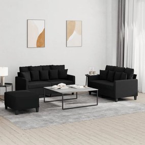 Set Di Divani 3 Pz Con Cuscini Nero İn Tessuto /