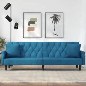 Divano Letto Con Braccioli Blu İn Velluto /