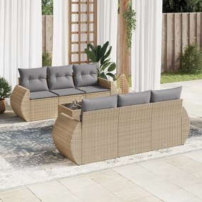Set divani da giardino 7 pz con cuscini beige in polyrattan