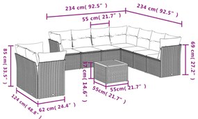 Set divano da giardino 10 pz con cuscini grigio in polyrattan