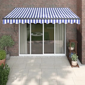 Tenda Sole Retrattile Blu e Bianca 3,5x2,5m Tessuto e Alluminio