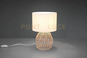 Rike lampada da tavolo in rattan effetto naturale con paralume bian...