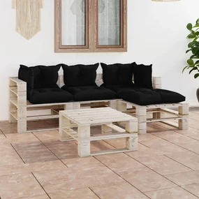 Set divani da giardino pallet 5 pz con cuscini in legno di pino