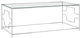 Tavolino Da Caffè Argento 120x60x45 Cm İn Acciaio Inox E Vetro /