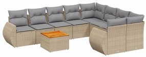 Set divano da giardino 9 pz con cuscini beige in polyrattan