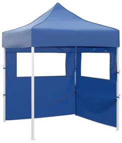 Gazebo Pieghevole Professionale 2 Pareti 2x2m Acciaio Blu