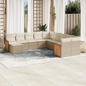 Set Divani da Giardino 11 pz con Cuscini Beige in Polyrattan