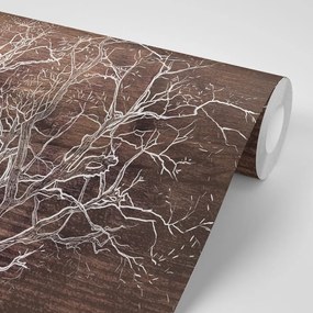 Carta da parati autoadesiva – Chioma dell'albero su sfondo di legno