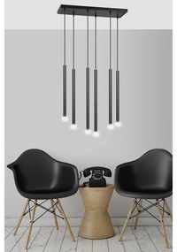 Lampadario 6 Luci Moderno Shu Acciaio Nero E Paralumi A Cilindri Sottili