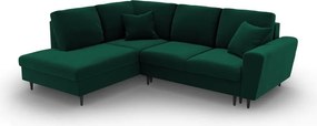 Divano angolare verde allungabile e con contenitore (con penisola a sinistra/a L) con rivestimento in velluto Kyoto – Cosmopolitan Design