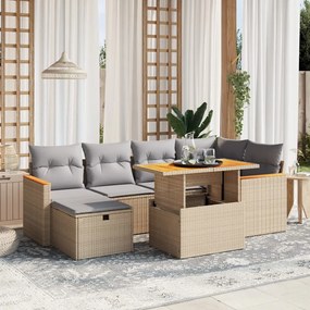 Set divani da giardino 7 pz con cuscini beige in polyrattan