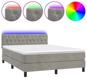 Letto a molle materasso e led grigio chiaro 140x190 cm velluto