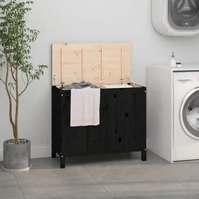 Contenitore Per Bucato Nero 88,5x44x76 Cm Legno Massello Pino /