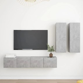 Set Di Mobili Porta Tv 4 Pz Grigio Cemento İn Legno Multistrato /