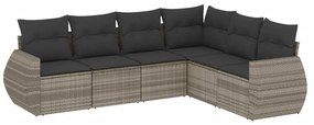 Set divano da giardino 6pz con cuscini grigio chiaro polyrattan