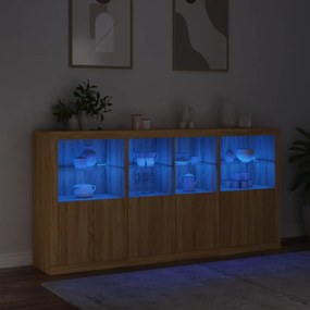 Credenza con Luci LED Rovere Sonoma 202x37x100 cm