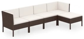 Set Divani da Giardino 5 pz con Cuscini in Polyrattan Marrone