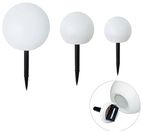 Set di 3 lampade da terra per esterni bianche con LED solare IP44 - Ludger