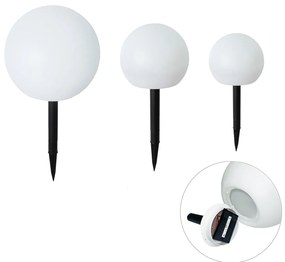 Set di 3 lampade da terra per esterni bianche con LED solari IP44 - Ludger