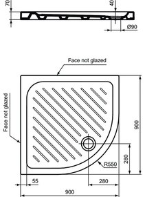 Piatto doccia IDEAL STANDARD in ceramica semicircolare Tirso bianco L 90 x L 90 x H 7 cm