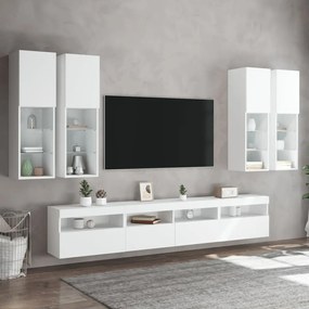 Set Mobili TV a Muro 7 pz con Luci LED Bianco