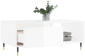 Tavolino salotto bianco lucido 90x50x36,5 cm legno multistrato