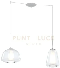 Sospensione bianco 2 luci spostabile vetri alpha + gamma trasparent...