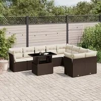 Set Divani da Giardino 10pz con Cuscini in Polyrattan Marrone 3266843