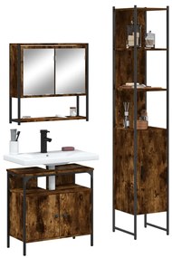 Set Mobili Da Bagno 3 Pz Rovere Fumo İn Legno Multistrato /