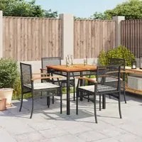 Set da Pranzo da Giardino 5 pz Nero con Cuscini in Polyrattan 3213561