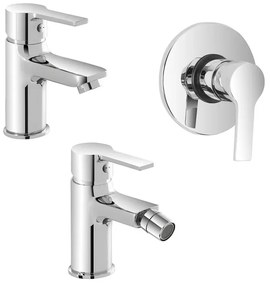 Set miscelatori lavabo bidet e doccia cromo con scarico incluso Prima