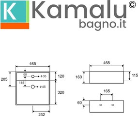 Lavandino piccolo bagno 46.5 cm in ceramica lucida| Litos-246 - KAMALU
