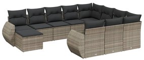 Set Divani da Giardino 11 pz con Cuscini in Polyrattan Grigio